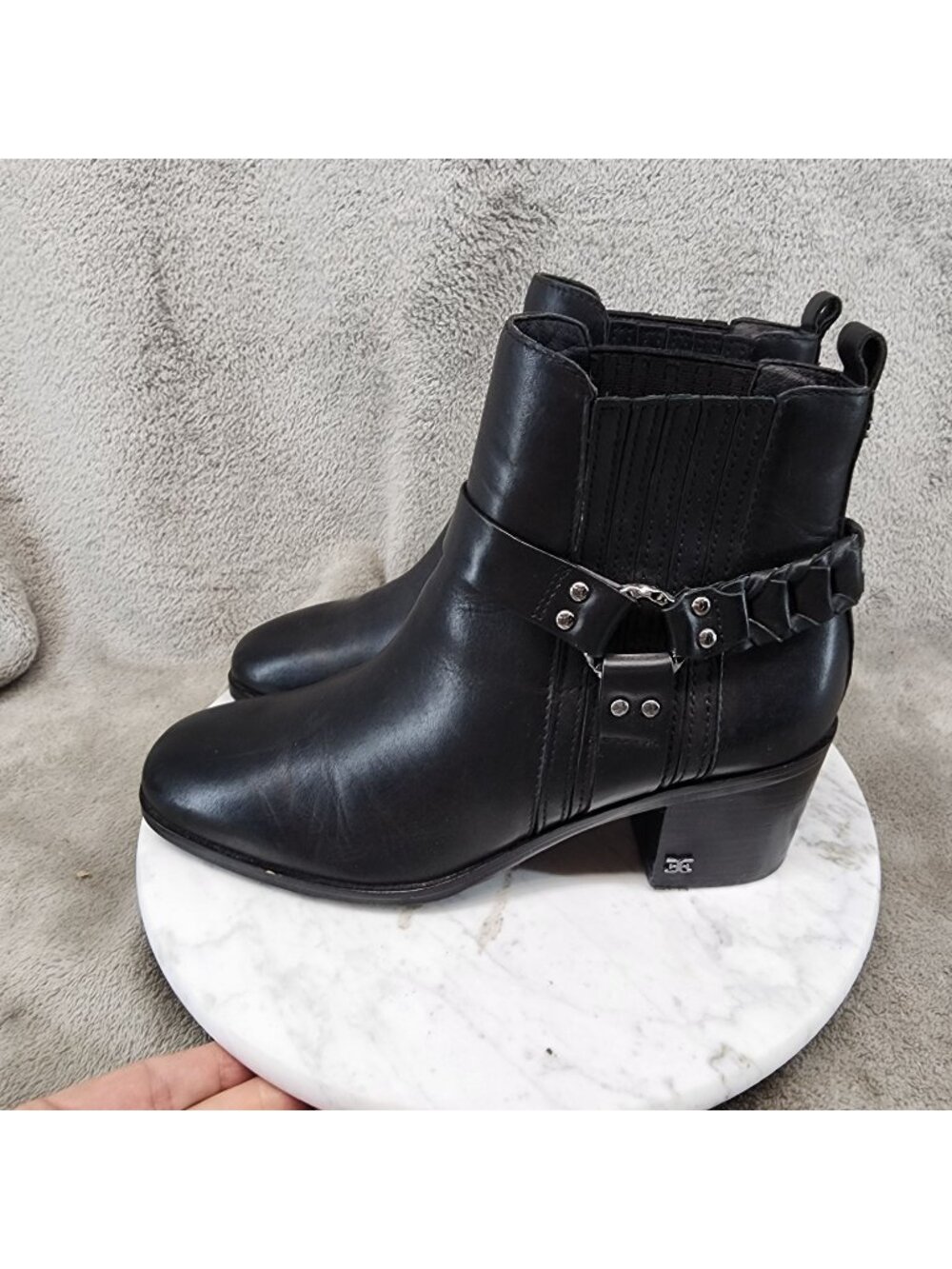 Sam Edelman Shoes Womens Size 8 Black Leather Harness Moto Boots *Read*